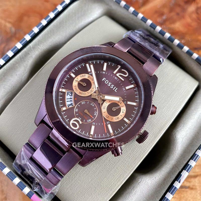 Fossil Perfect Boyfriend Wine Red Dual time Women s Watch Women s Fashion Watches Accessories Watches on Carousell