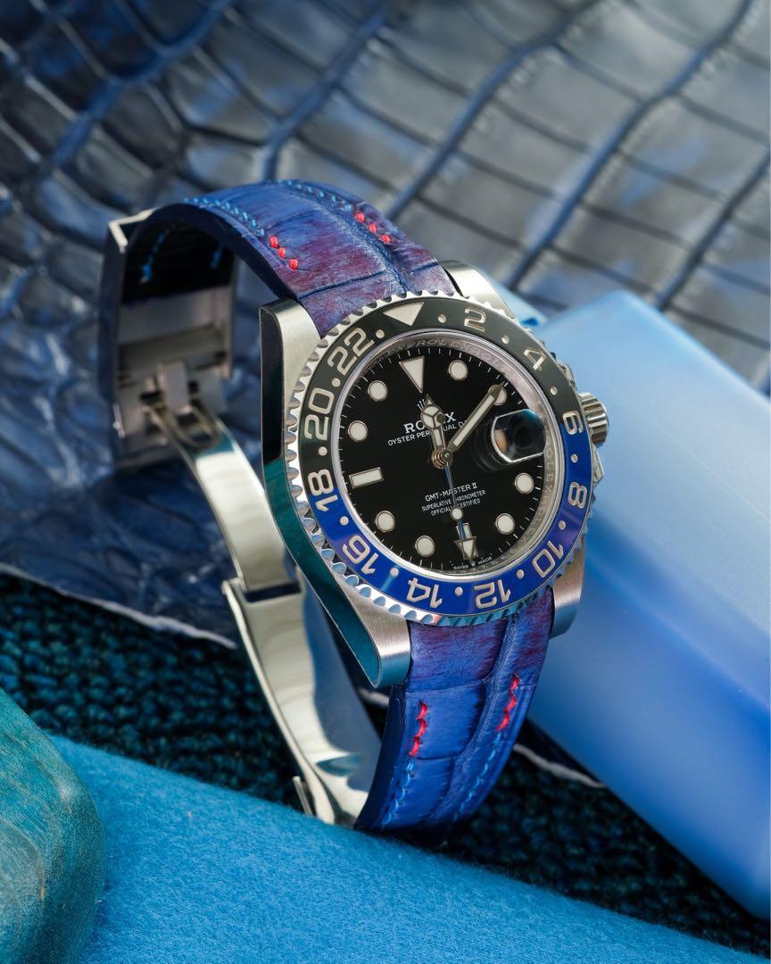 Handmade Handstitched Watch Strap In 2 Tone Electric Blue