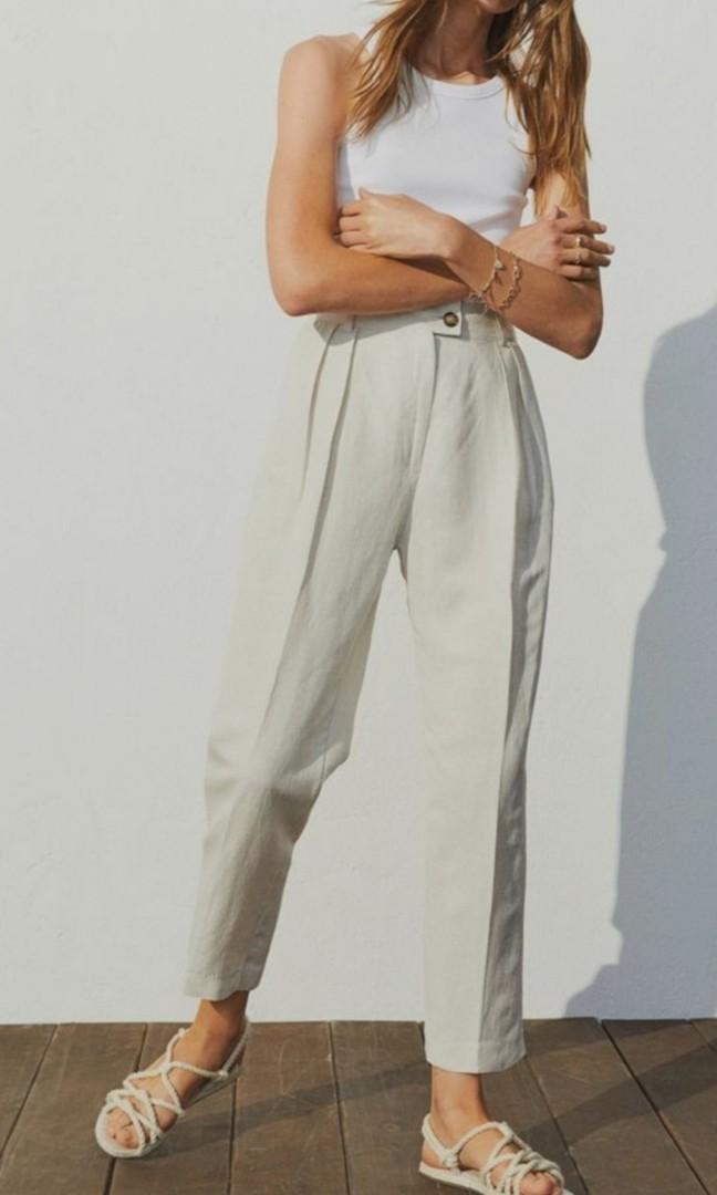 H\u0026M LINEN BLEND CREAM TROUSERS, Women's