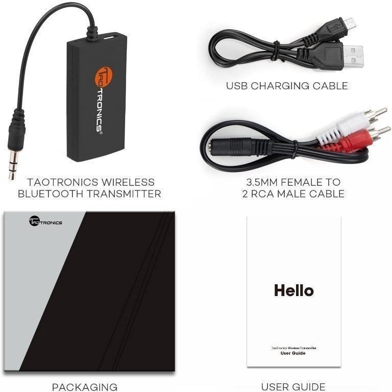 INSTOCK TaoTronics Portable Bluetooth Transmitter for TV Wireless Audio Adapter Connected to 3.5mm Audio Receiver Paired with Bluetooth Headphones aptX Low Latency A2DP Stereo Music Transmission Audio...