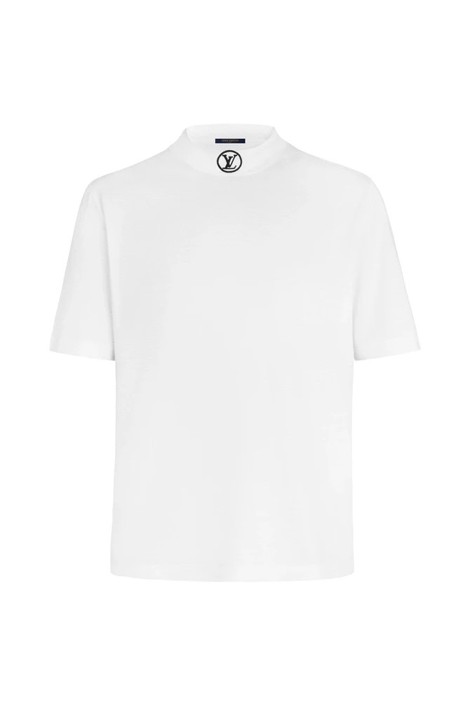 Louis Vuitton Mock Neck Logo White Tee, Luxury, Apparel on Carousell
