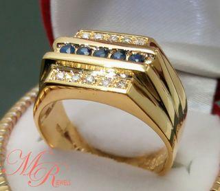 Mens Gold Ring Topaz & Diamonds