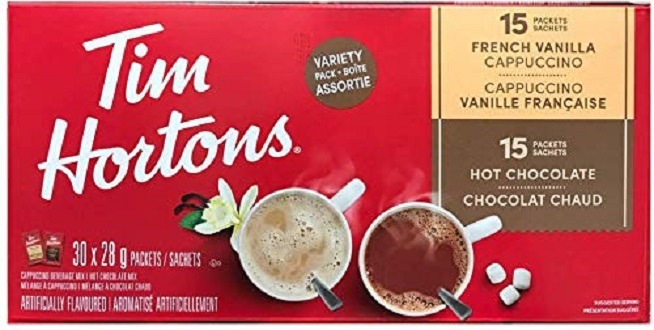 New And Original Bought From Canada Tim Hortons Hot Chocolate Assorted Variety French Vanilla Cappuccino 30x28g 30 Packets Food Drinks Beverages On Carousell