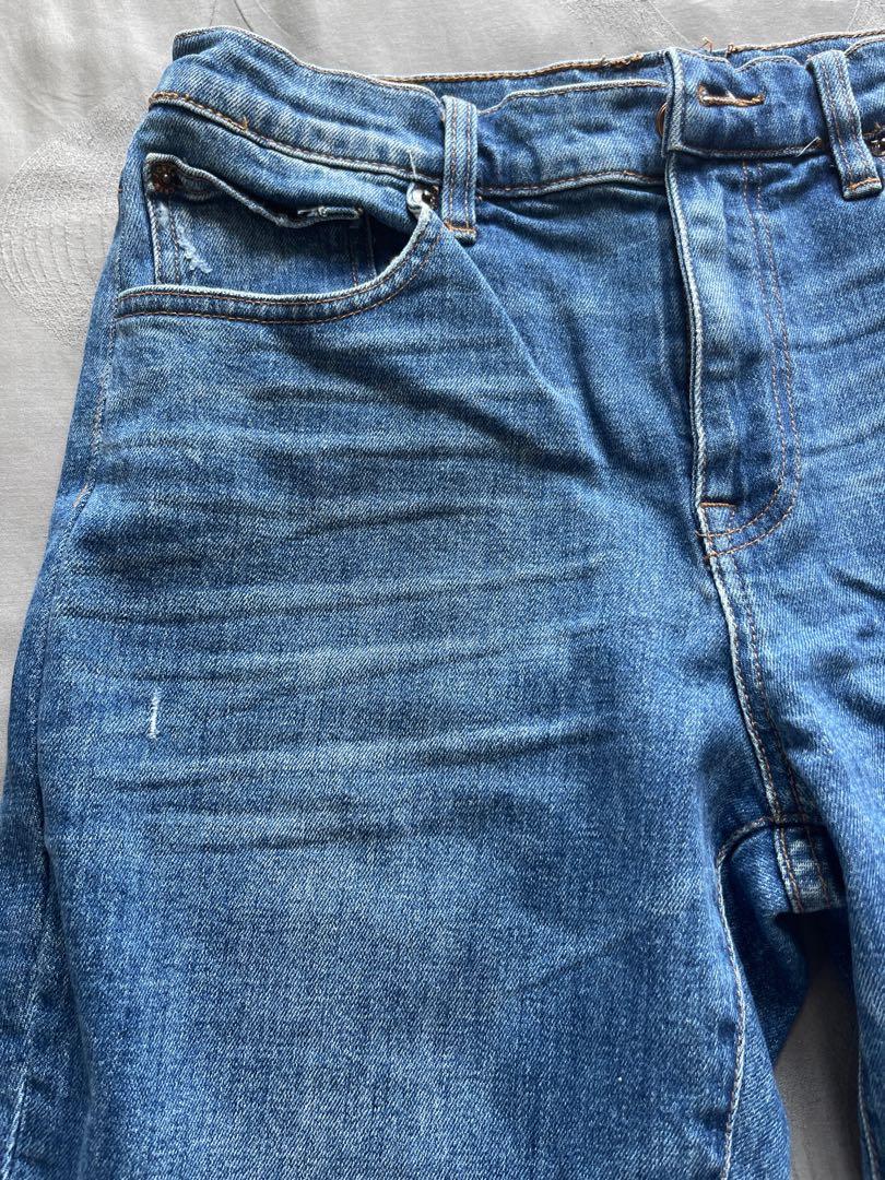 Mid stone raw hotsell hem straight jeans