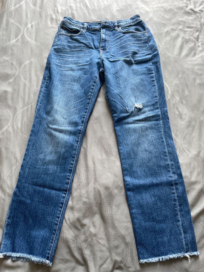 Topshop mid stone raw hem straight jeans