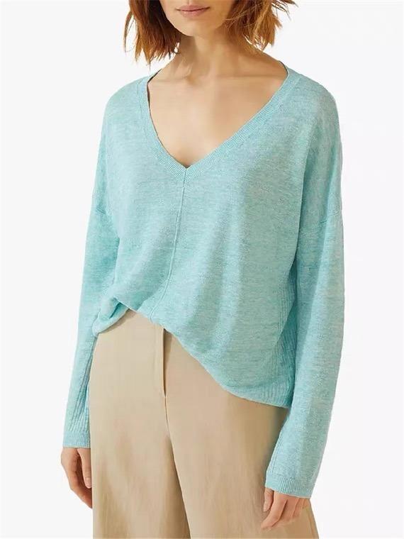 Uk Brand Jigsaw Linen Women V Neck Jumper Aqua Blue Women S Fashion Clothes Tops On Carousell