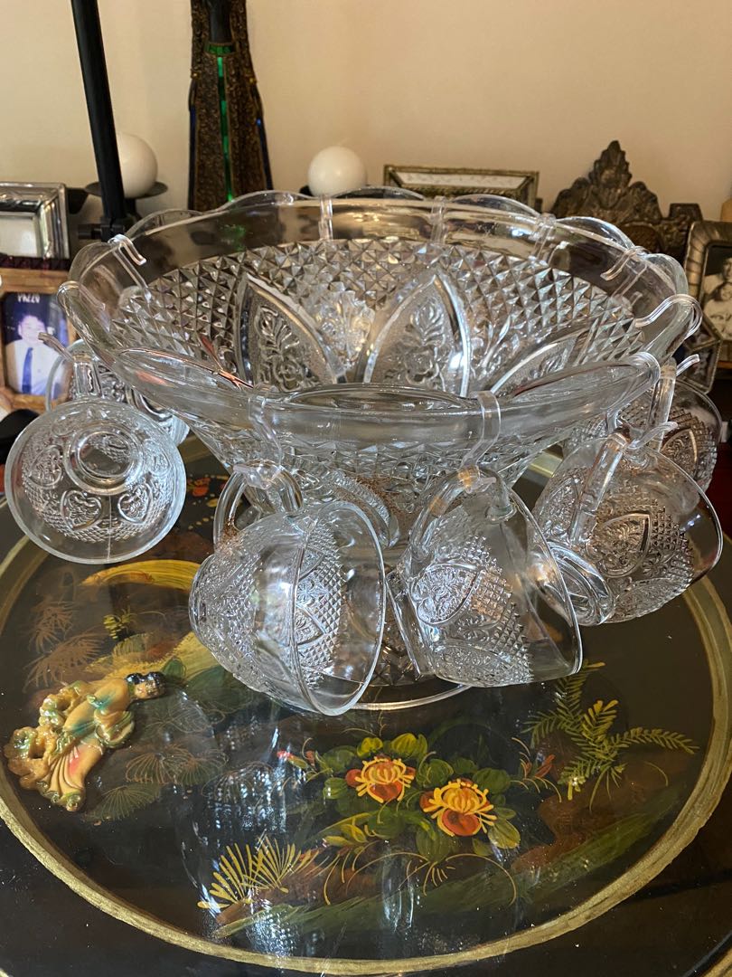 vintage punchbowl set for 10, Furniture & Home Living, Kitchenware