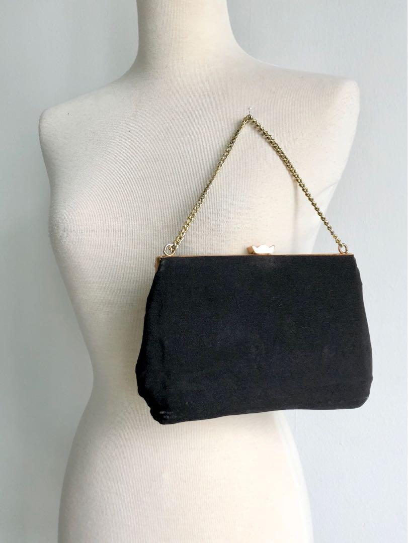 1960s Black Clothfair of London Cross stitch Purse