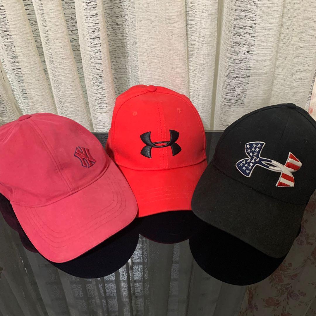assorted caps (Category: Caps & Hats) located in Quezon City. Submitted by goodiesofmnl (Listing ID 1113284714, Image 1). Description: ASSORTED CAPS maroon NY baseball cap - 120 red UA cap (class A) - SOLD black UA cap (class A) - SOLD condition: good as new rfs: decluttering message for more pictures! mop: gcash/security bank/bdo/bpi mod: j&t/same day delivery .