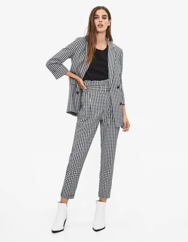 Bershka gingham paperbag trousers with 