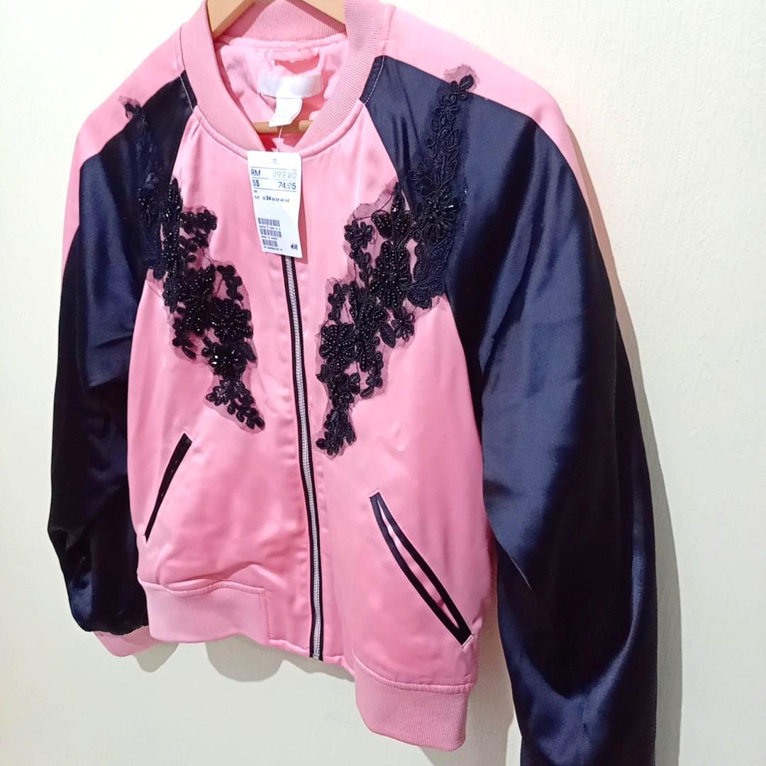 Pink black clearance bomber jacket