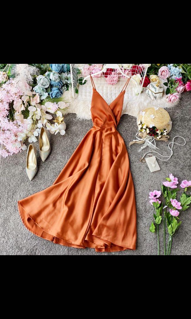 burnt orange satin dress
