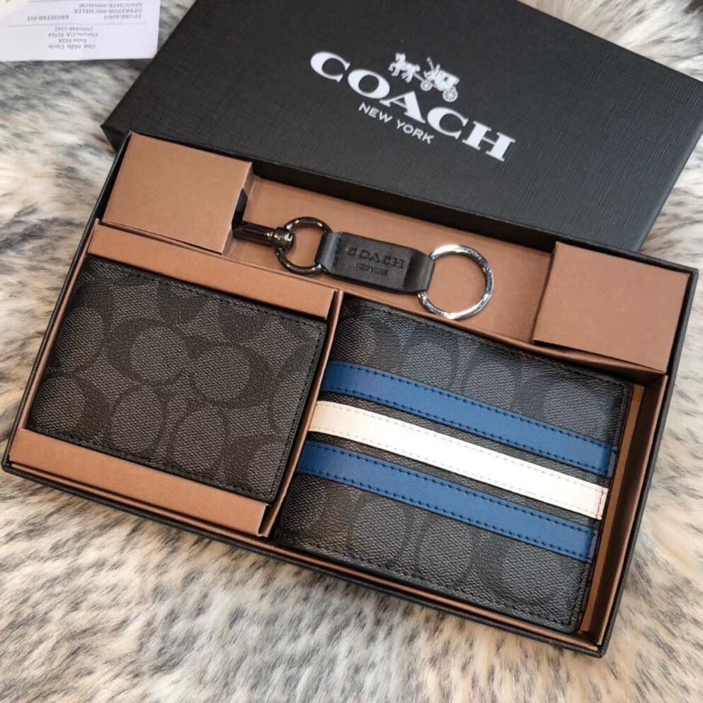 Complete original packaging F26072 Original Coach wallet for Men with keychain and cardholder blue stripe coach wallet