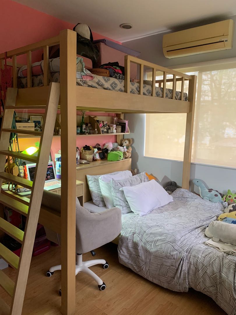 Double Deck with Desk, Storage and Ladder, Furniture & Home Living