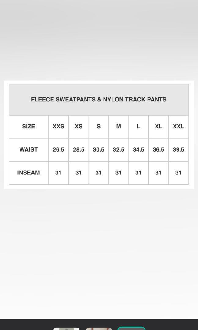Fear of god discount sweatpants size chart