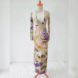Floral v neck bodycon maxi dress