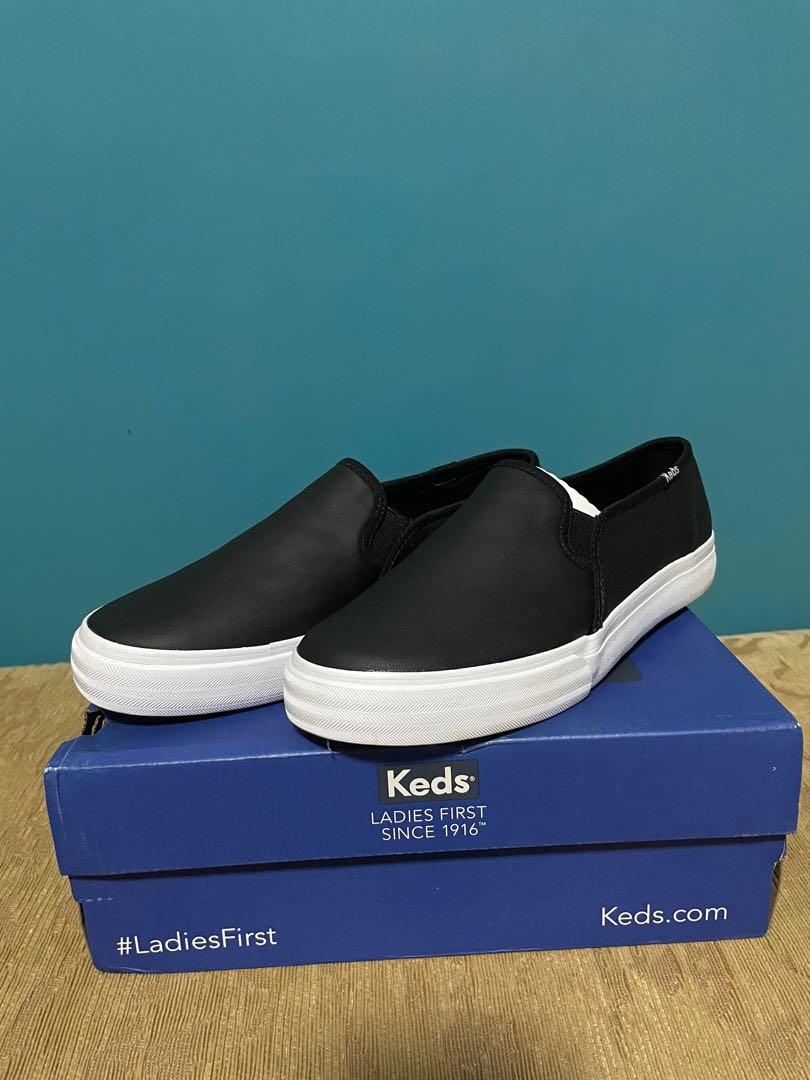 Black leather keds slip ons new arrivals