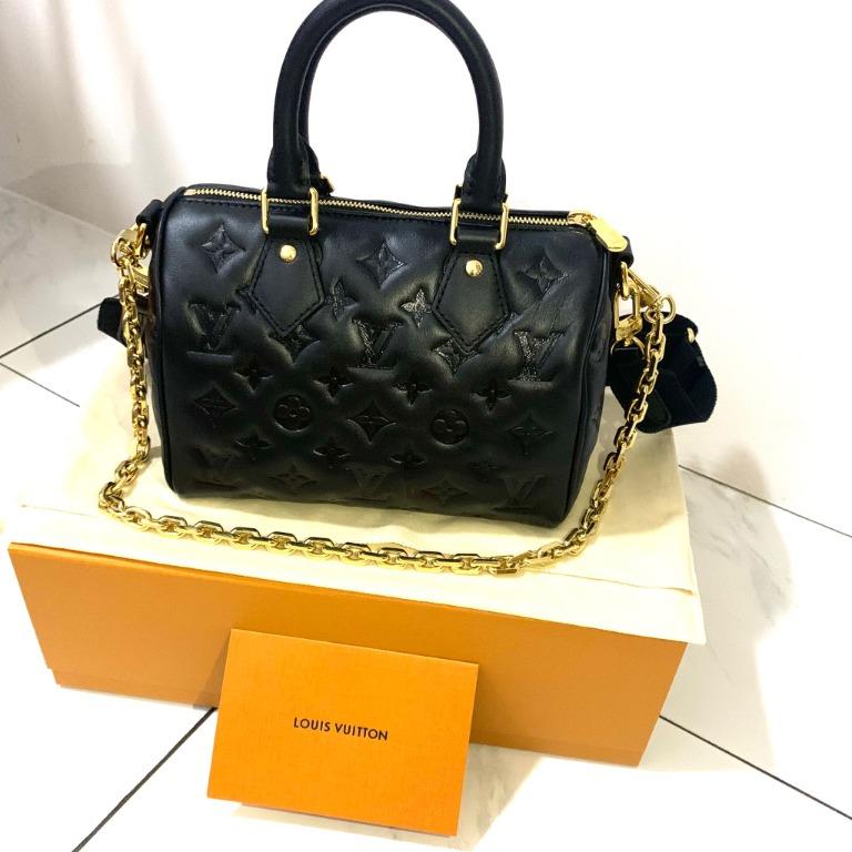 Louis Vuitton Speedy Bandouliere 22 Black Gold Chain Handle Crossbody Bag  M58631