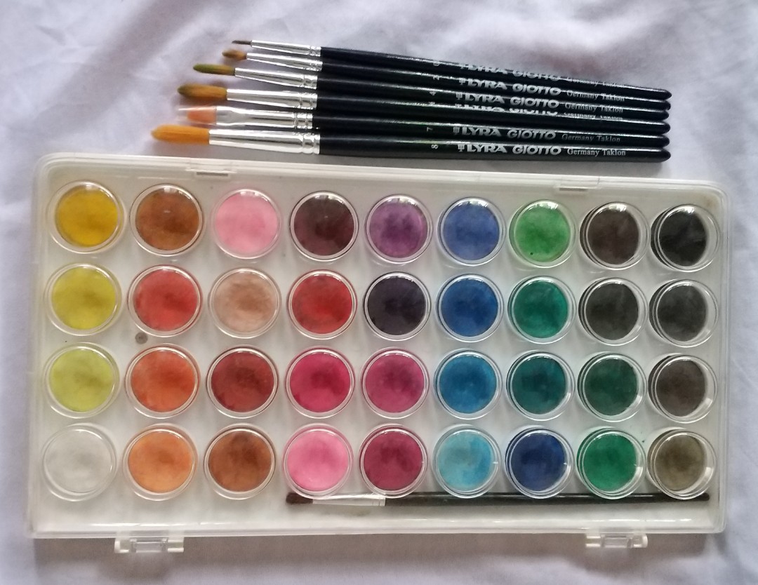 Take All] Lyra Giotto Brush / Kuas Cat Lukis - Round 8 6 4 2 00 Flat 7 + Simbalion Watercolor Cake / Cat Air 36 Warna, Desain & Kerajinan Tangan, Alat & Bahan Kerajinan Di Carousell