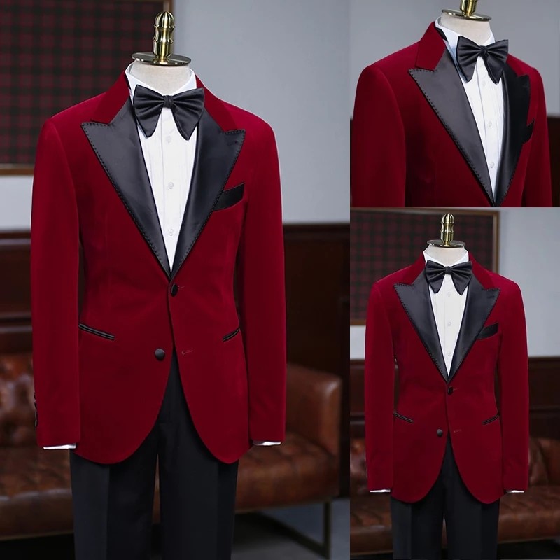 Men suit RED black wedding suits formal suit custom made plus size men ...