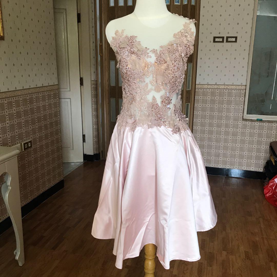 Party Dress beige pastel, Fesyen Wanita 