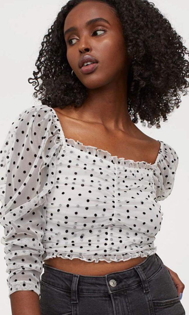 Polka Dot Long Sleeve Crop Top, Women's Fashion, Tops, Sleeveless on  Carousell