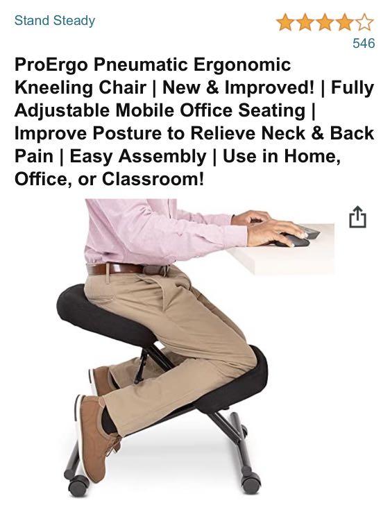 ProErgo Pneumatic Ergonomic Kneeling Chair | Fully Adjustable Mobile Office  Seating | Improve Posture to Relieve Neck & Back Pain | Easy Assembly 