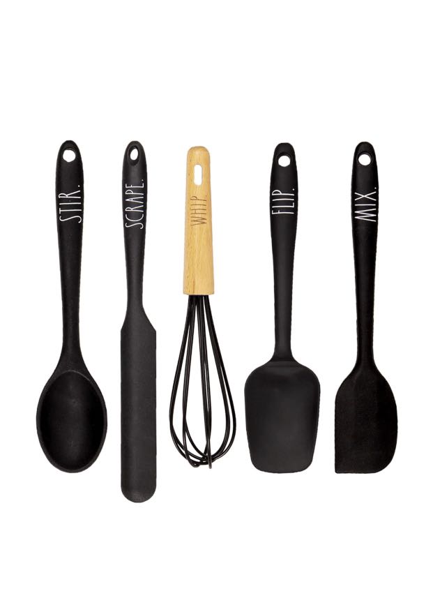 Rae Dunn Everyday Collection 5 Piece Mini Kitchen Utensil Set- Silicone  Kitchen Tools with Beechwood Handles- (White)