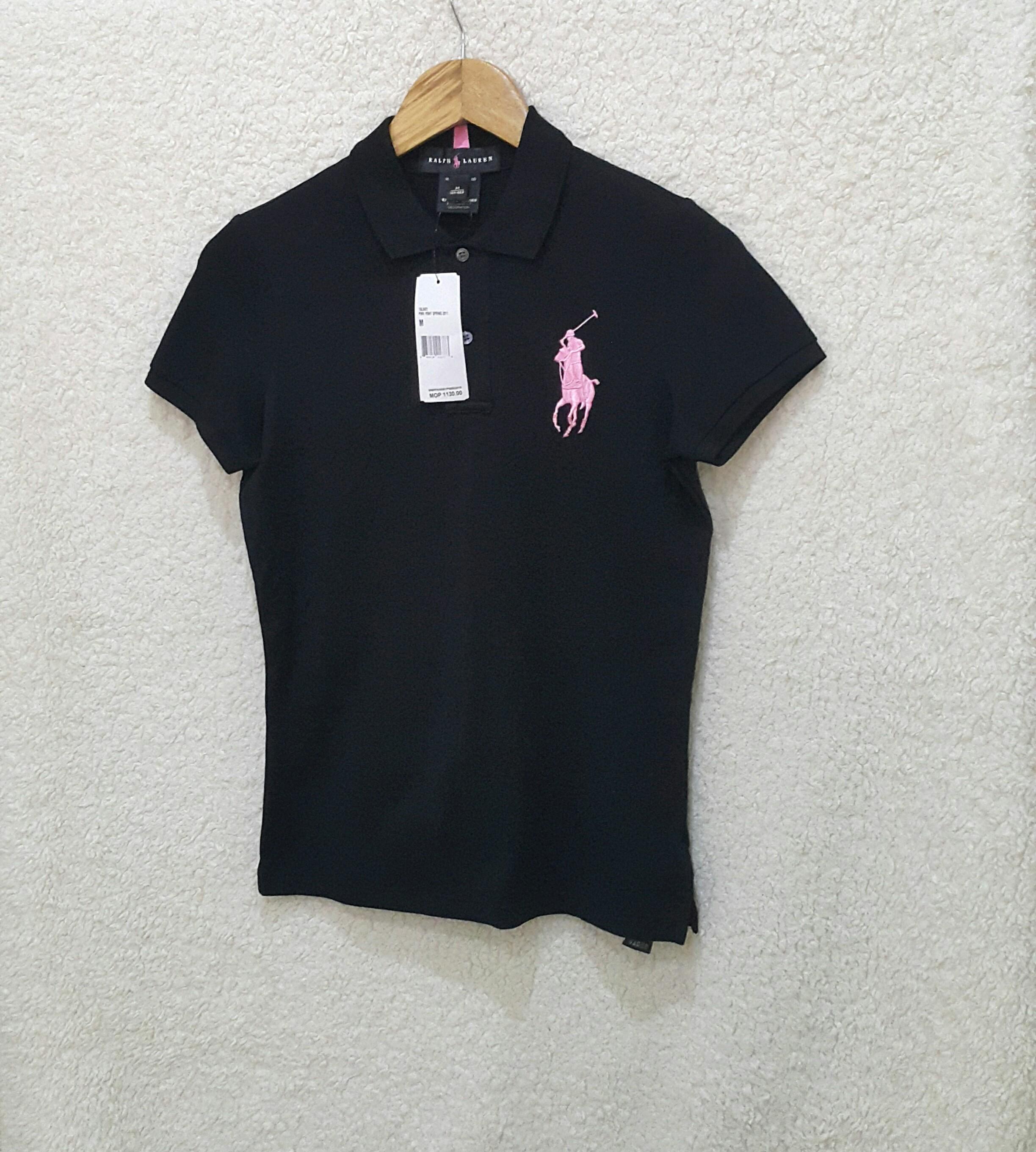 Ralph Lauren Black Polo Shirt with Pink Embroidery Women s