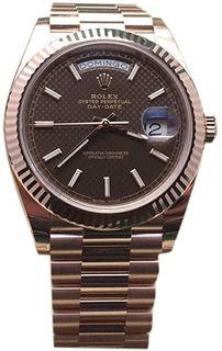 Rolex Day-Date 40mm Chocolate Diagonal Motif Dial Rose Gold Watch 228235