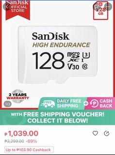 SanDisk High Endurance MicroSD card (128gb) with 2 year supplier warranty best for CCTV and dashcam