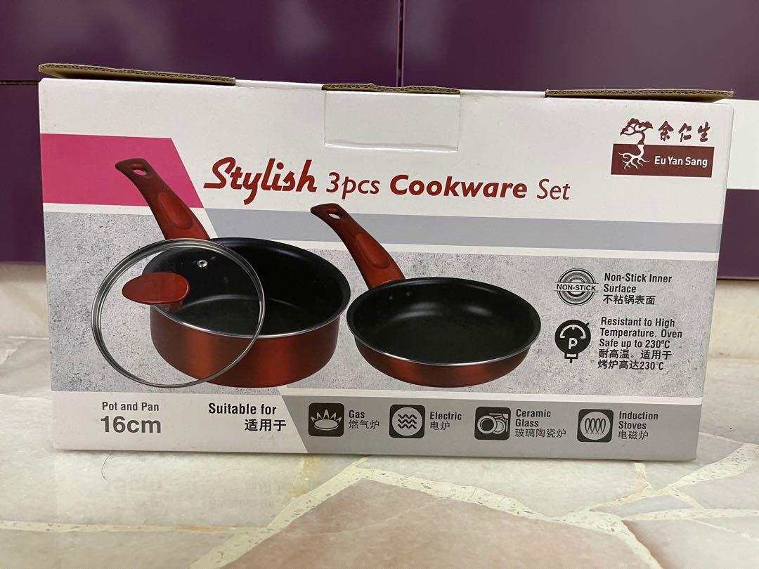 3pcsNon-Stick Kitchen Saucepan Cookware Set with Glass Lids 22 to 26cm Indcution 