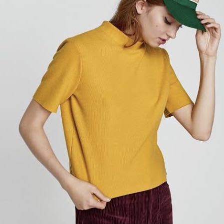 Zara Mustard Yellow Knitted High Neck ...