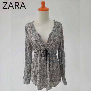 ZARA Paisley v neck tie blouse