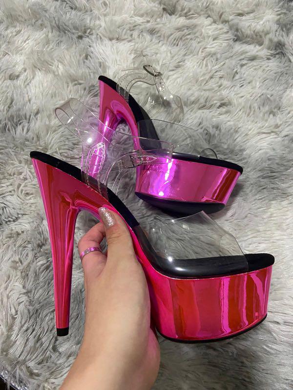 6 inches Pink Chrome Heels Women s Fashion Footwear Heels on