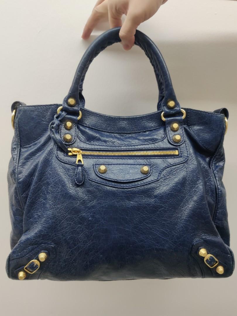 Balenciaga Velo (Blue with Gold Hardware) - Discontinued Model, Women's Fashion, & Wallets, Tote Bags on Carousell