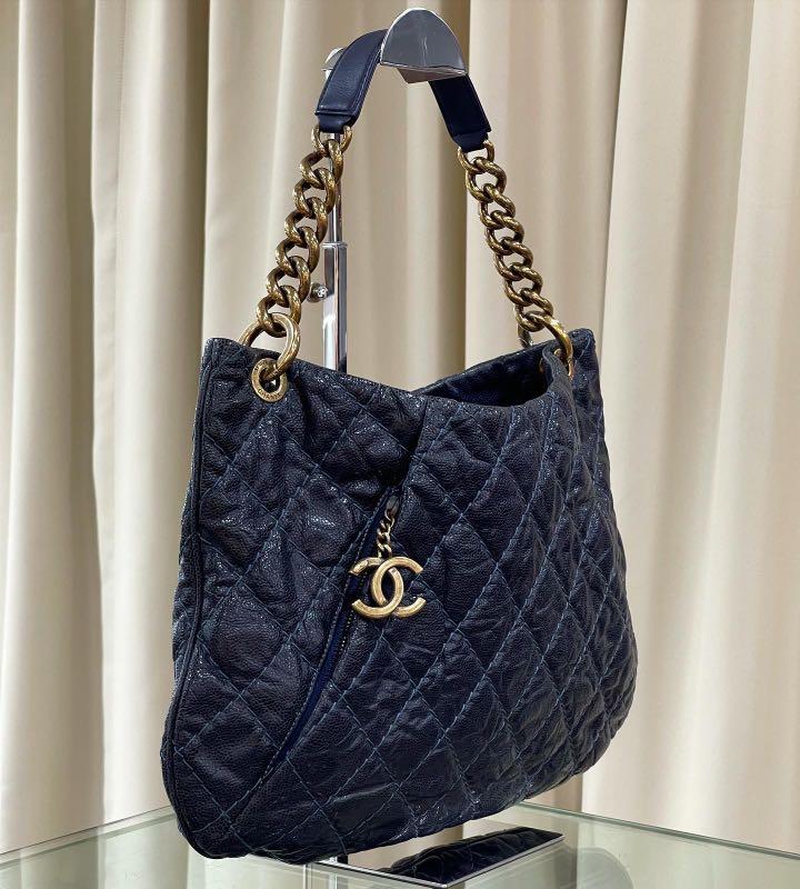 Chanel Black Quilted Glazed Cavier Leather Coco Pleats Messenger