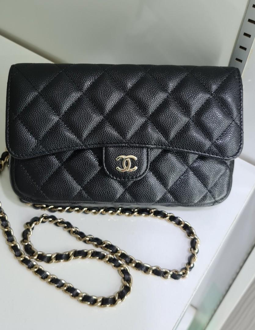 CHANEL Iridescent Caviar Quilted Flap Phone Holder With Chain