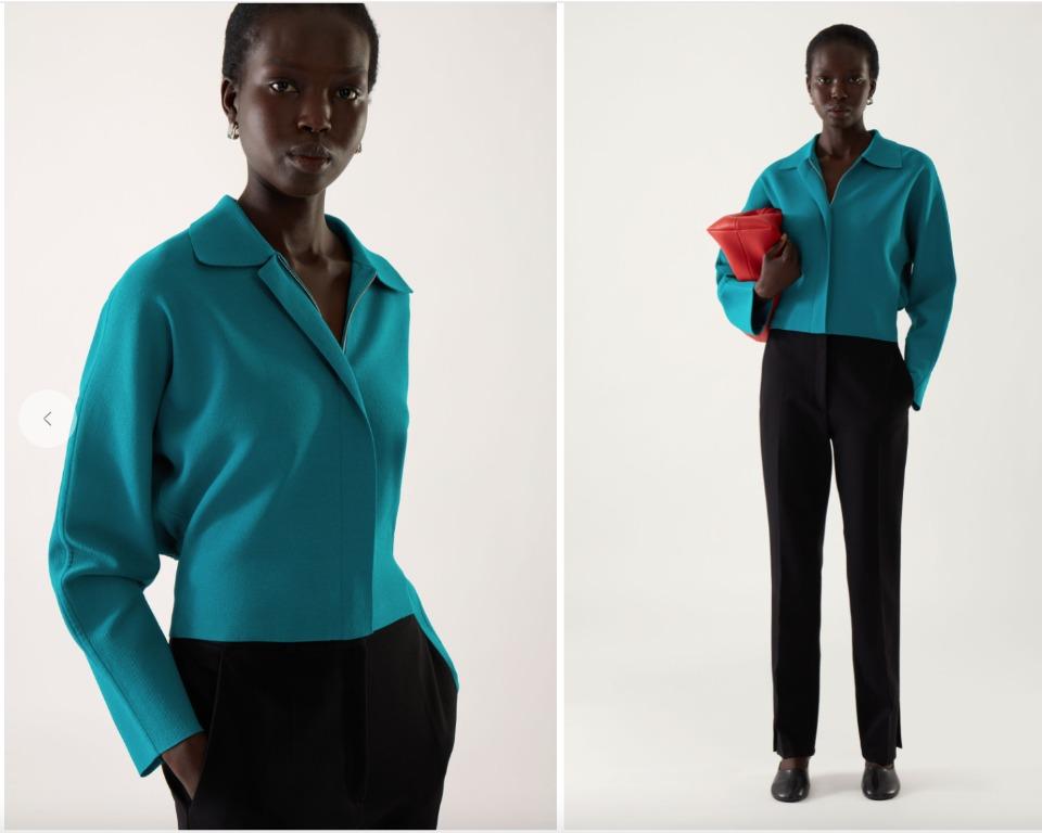 COS cropped knitted jacket in turquoise Women s Fashion Coats