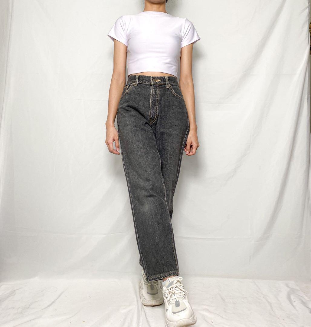 Edwin washed black mom jeans, Fesyen 