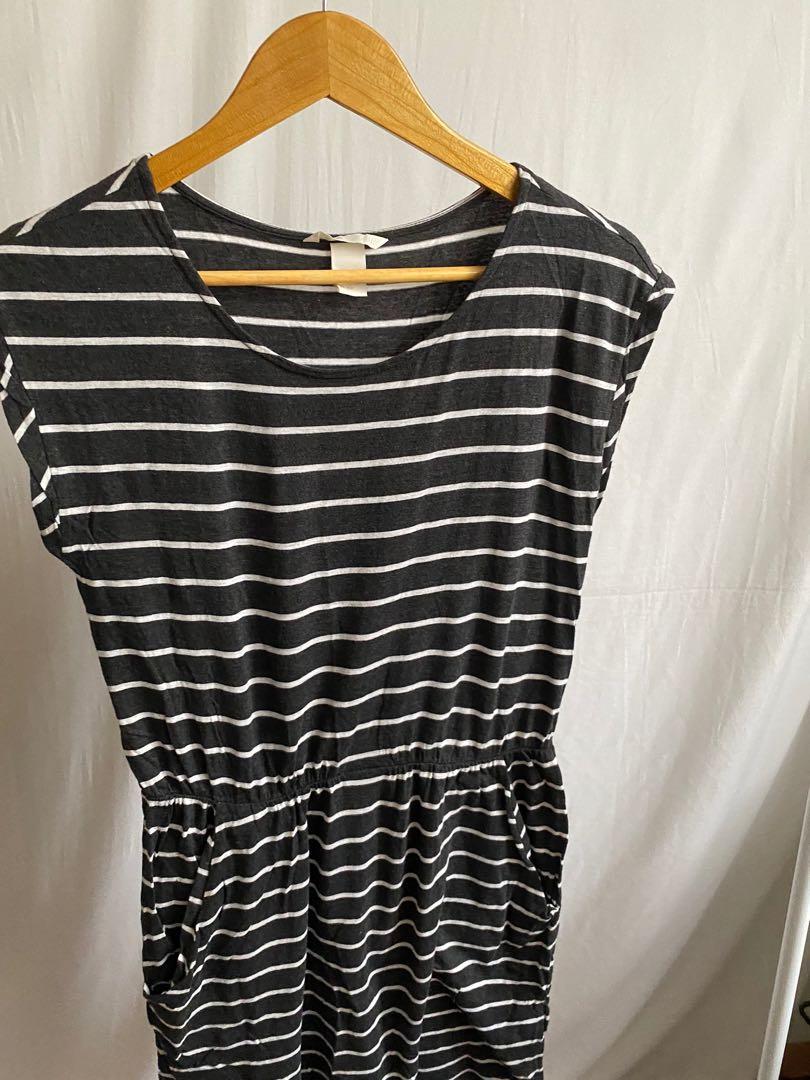 h&m black and white striped dress
