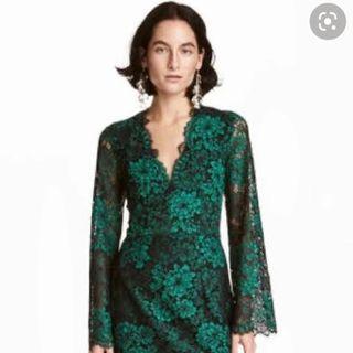 H&m divided green lace embroidered dress