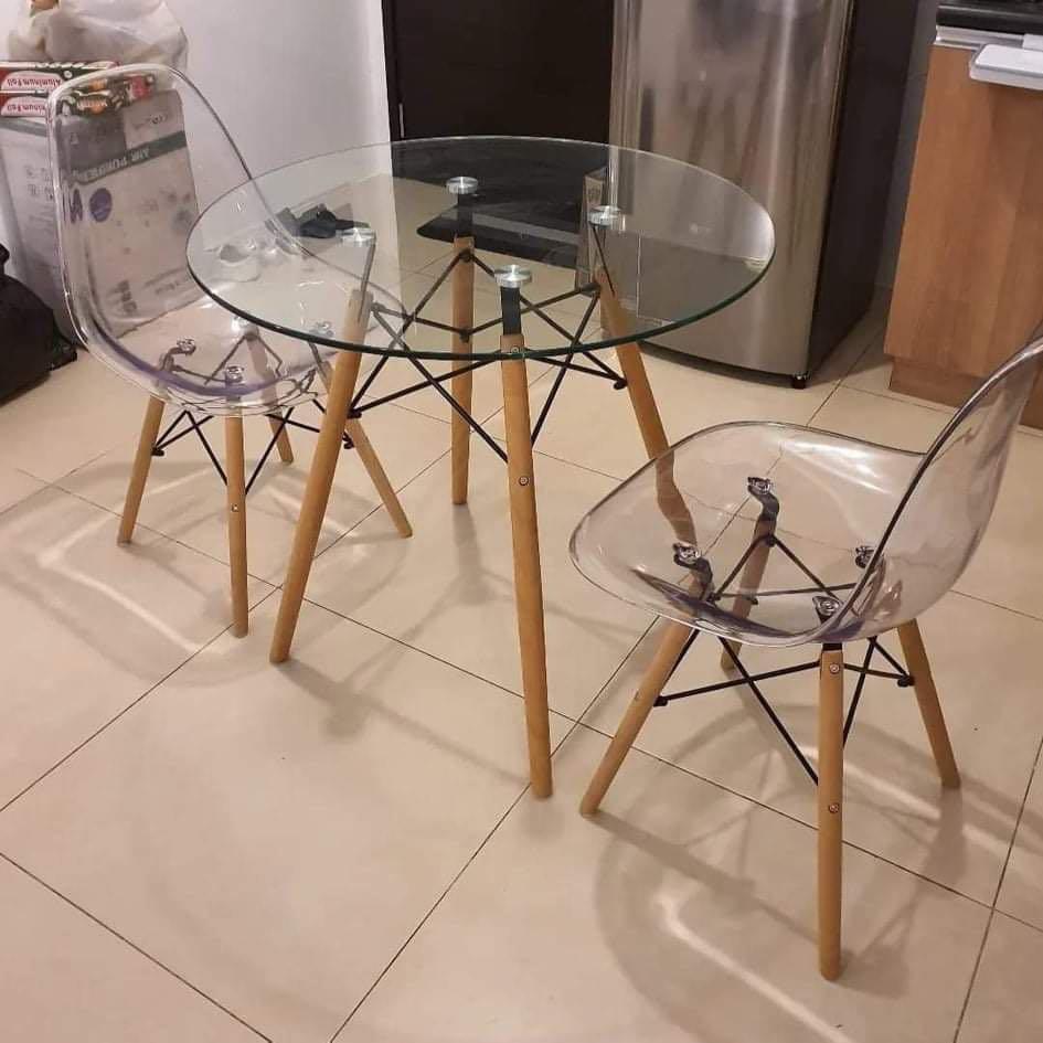 Ikea Barnes Glass Table 80cm 2 Brimnes Clear Chairs Furniture