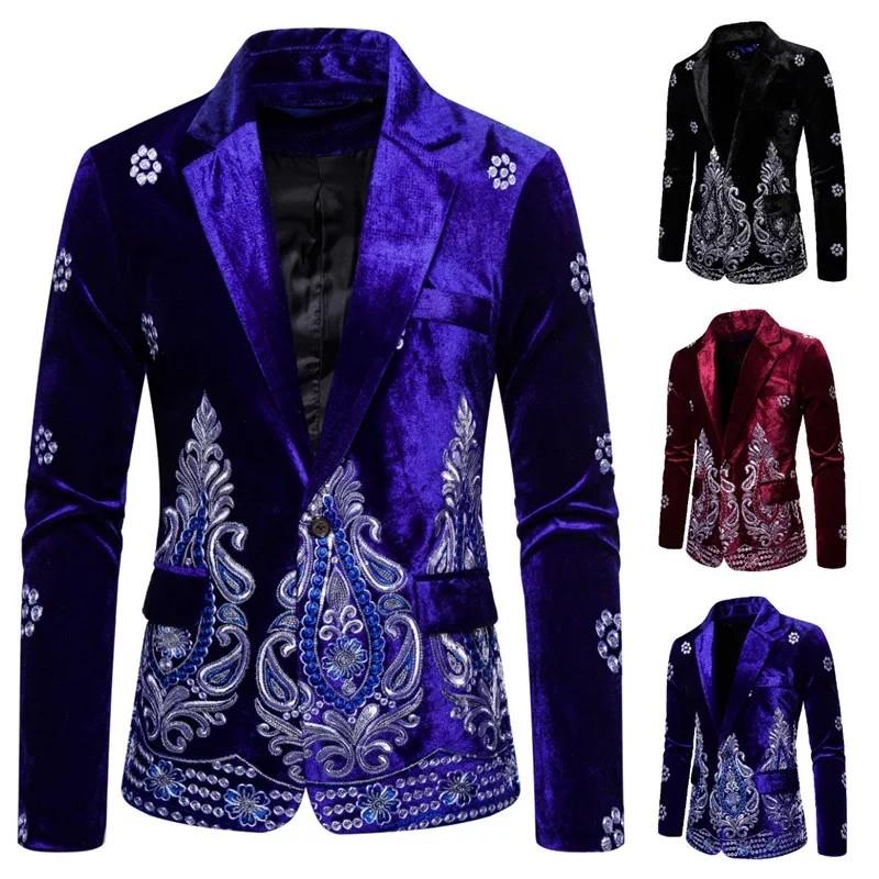 Men blazer jacket shiny purple red black suit plus size men suit