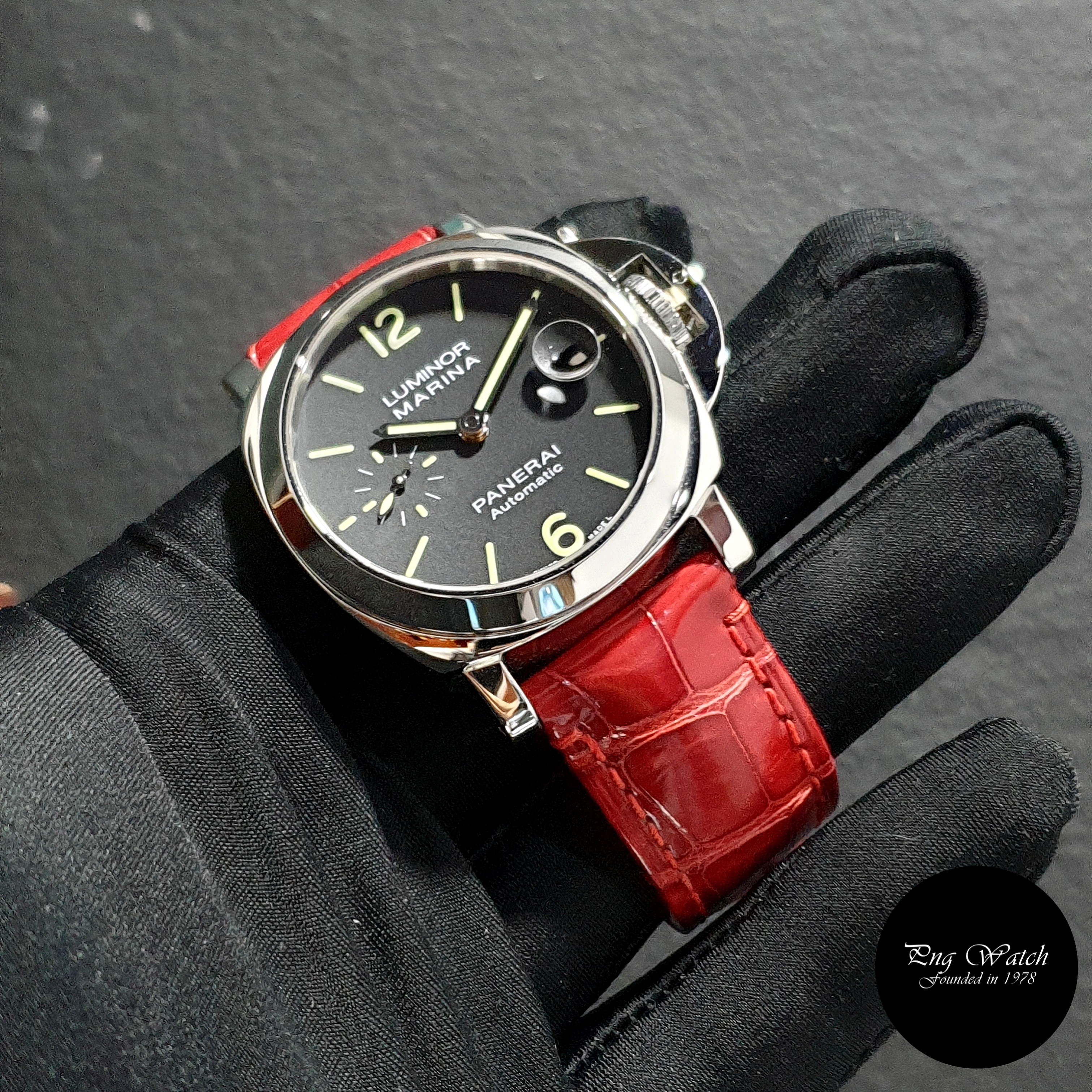 NOT AVAILABLE Panerai 40mm Black Dial Luminor Marina with Leather