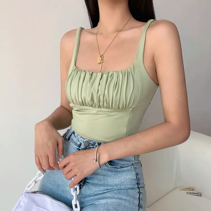 Pastel green crop top, Women's Fashion, Tops, Sleeveless on Carousell
