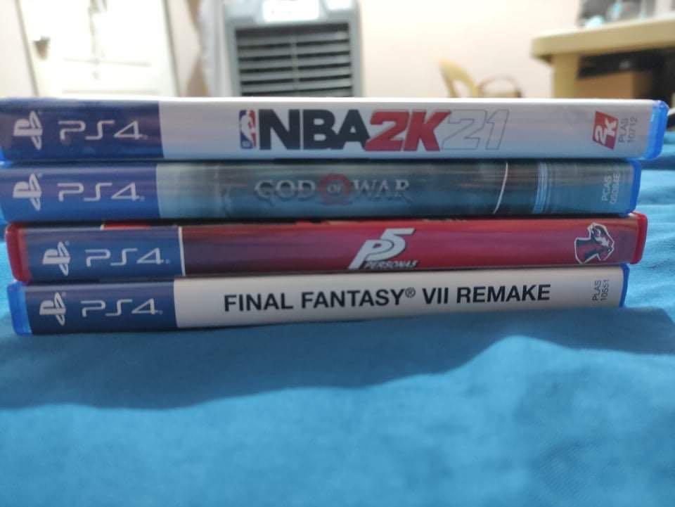 Ps4 games (Category: PlayStation) located in Quezon City. Submitted by wishumishy (Listing ID 1113342280, Image 2). Description: Nba2k21- 1,000php Persona 5- 700php God of War- 700php Final Fantasy- 1,500php If you buy it all, i'll give you a discount :) for only..... 3,300php😍😍😍😍.