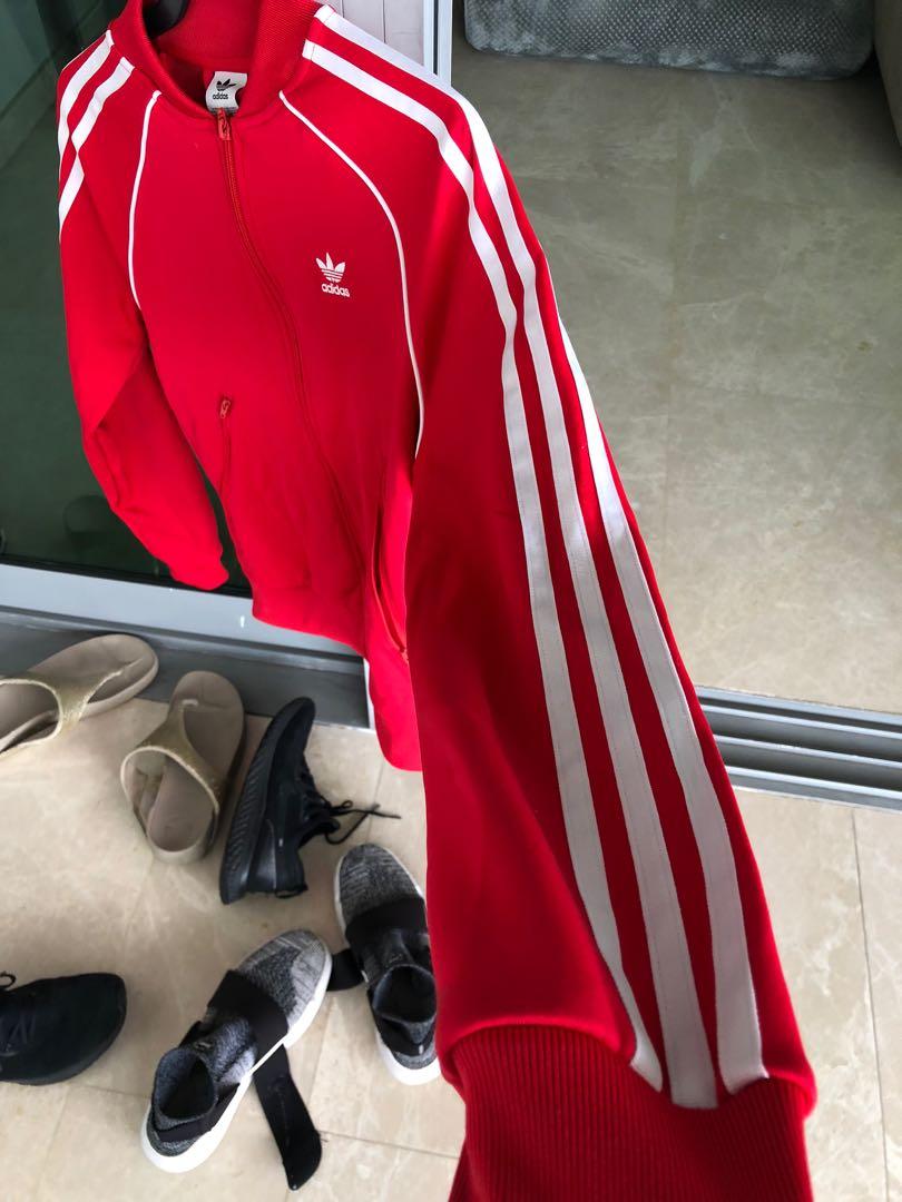 Red adidas jacket, Women's Fashion, Coats, Jackets and Outerwear on  Carousell