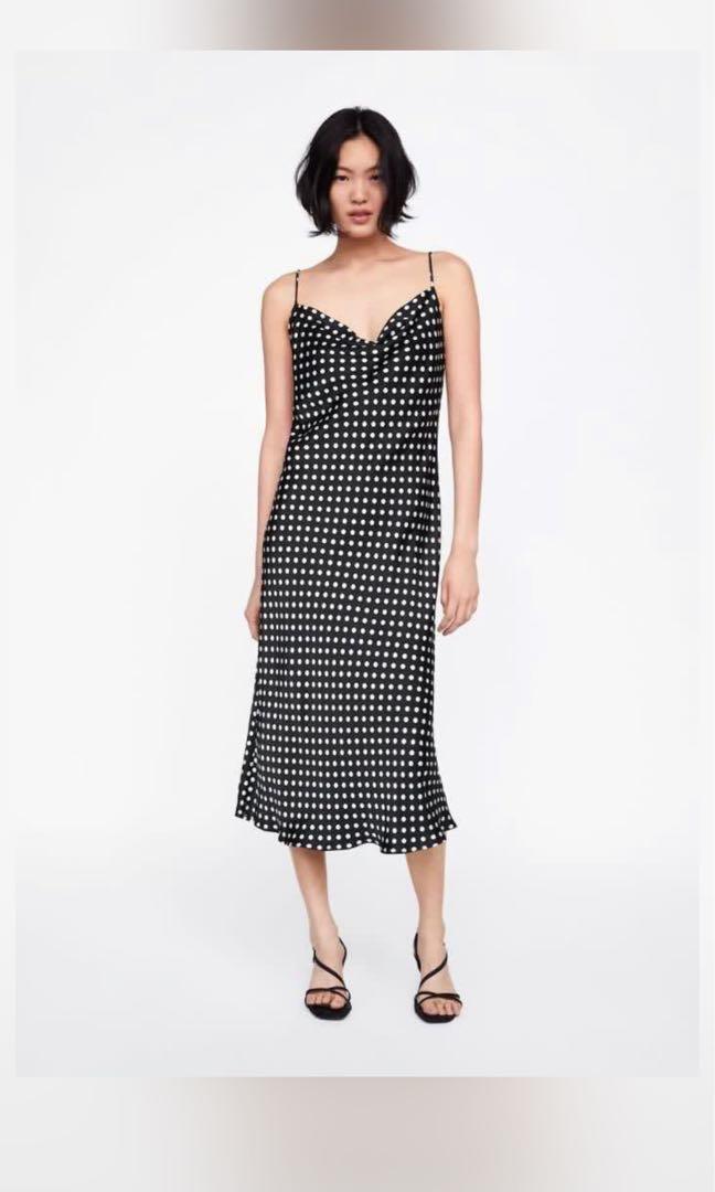 Zara polka dot cowl neck cheap dress