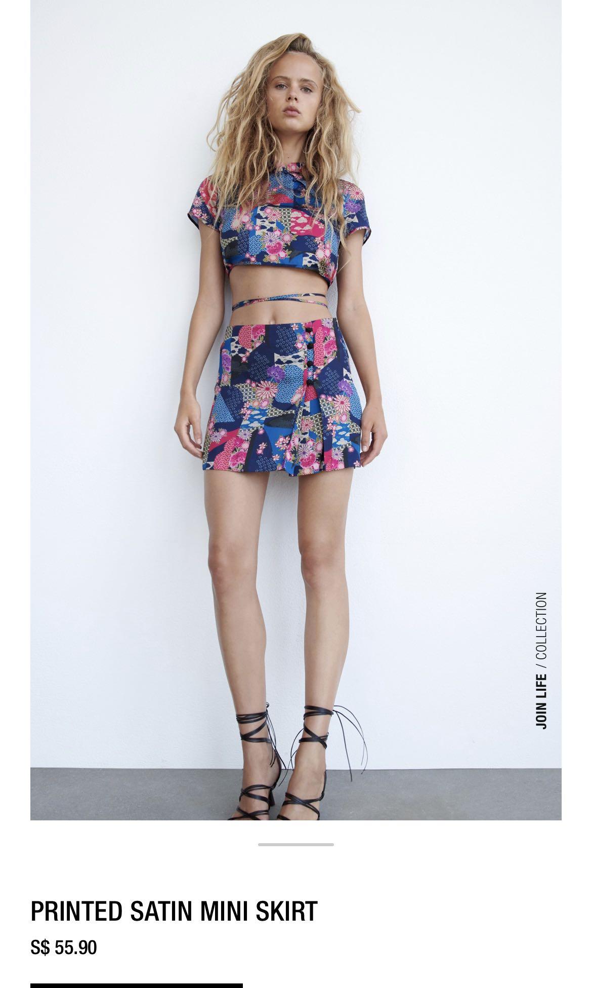Zara printed satin mini skirt blues 